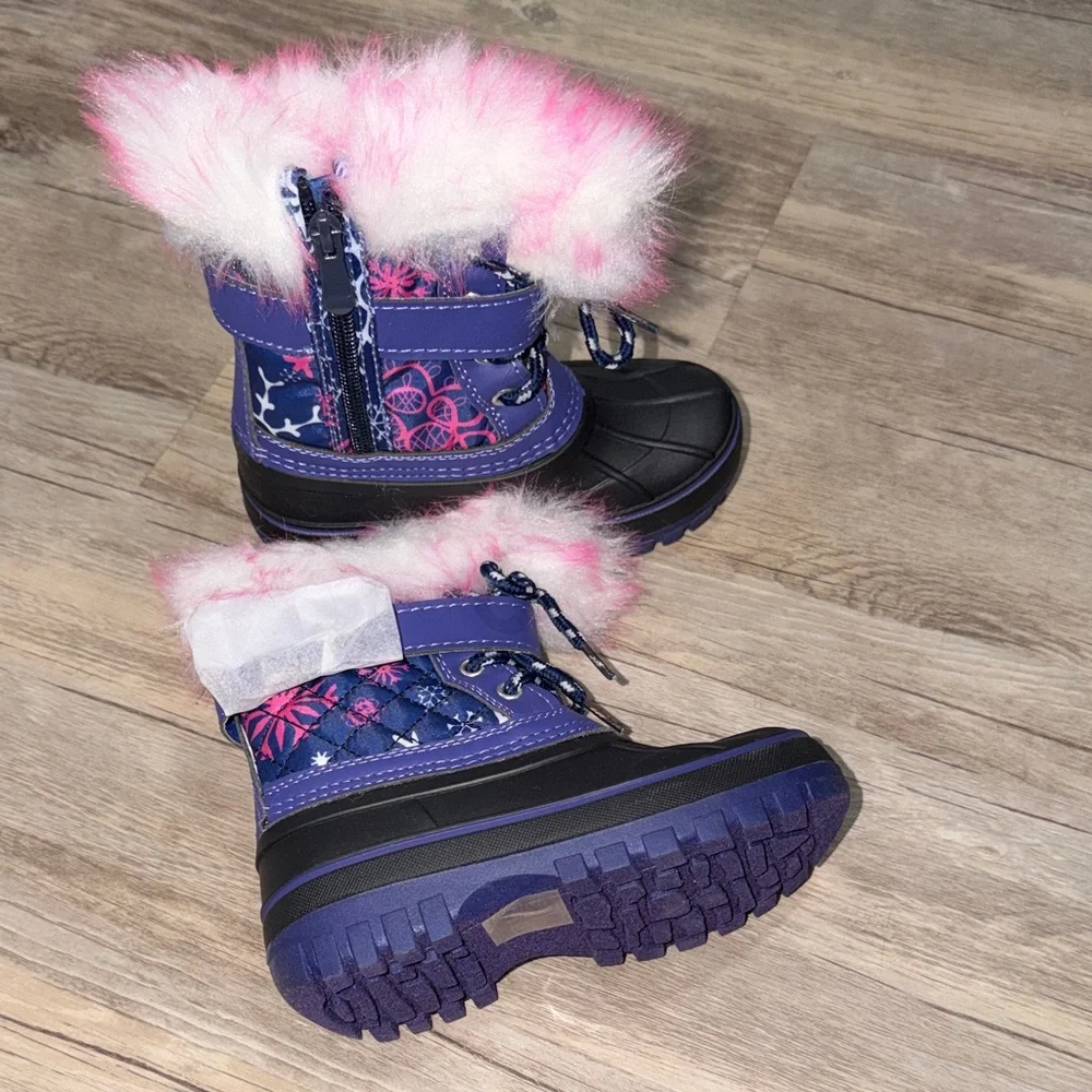 Dream Pairs Purple and Pink Fur Girls' Snow Boots